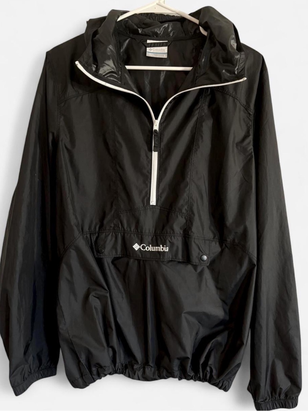 Columbia Black Pullover Windbreaker with White Zip Accents